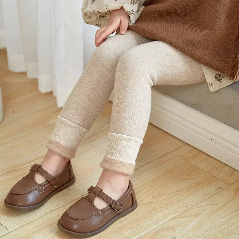 Baby Girls Warm Cotton Velvet Leggings – Winter Ankle-Length Trousers, Korean Style
