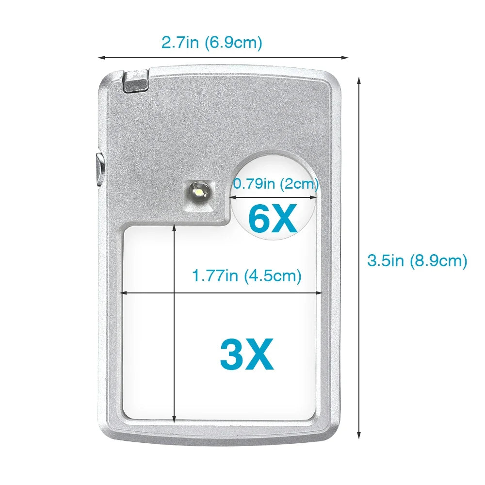 3x/6x LED Pocket Magnifier Loupe – Mini Pocket Magnifying Glass with Leather Sheath for Jewelry, Reading & Kids