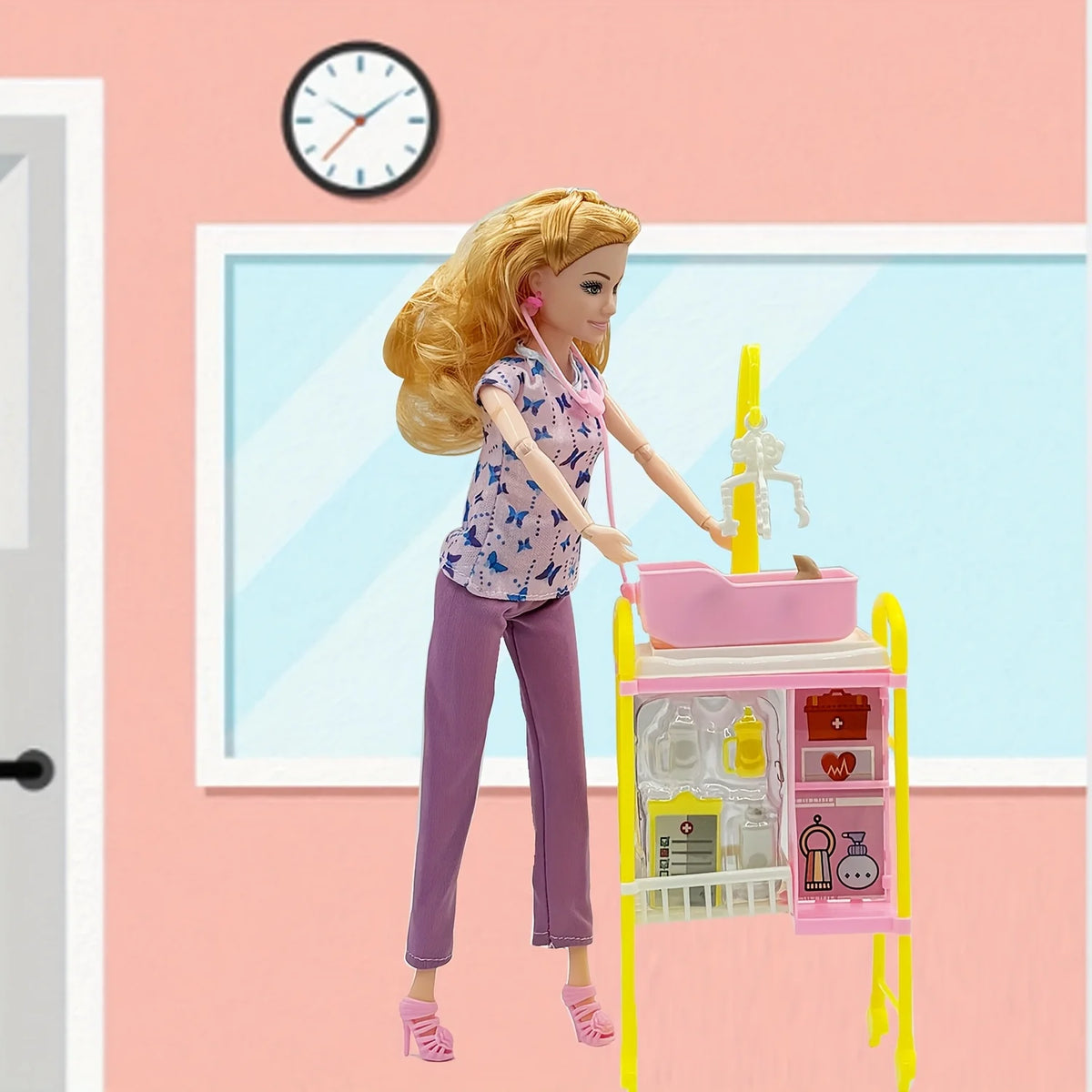 12-Inch (30 cm) Nurse Doll Playset with Medical Accessories, Pretend Baby Care Toy for Girls, Birthday and Christmas Gift