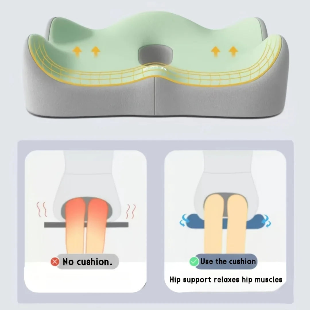 1-Pack 3D Ergonomic Memory Foam Seat Cushion for Office & Car, Washable Polyester Cover — Light Green/Grey