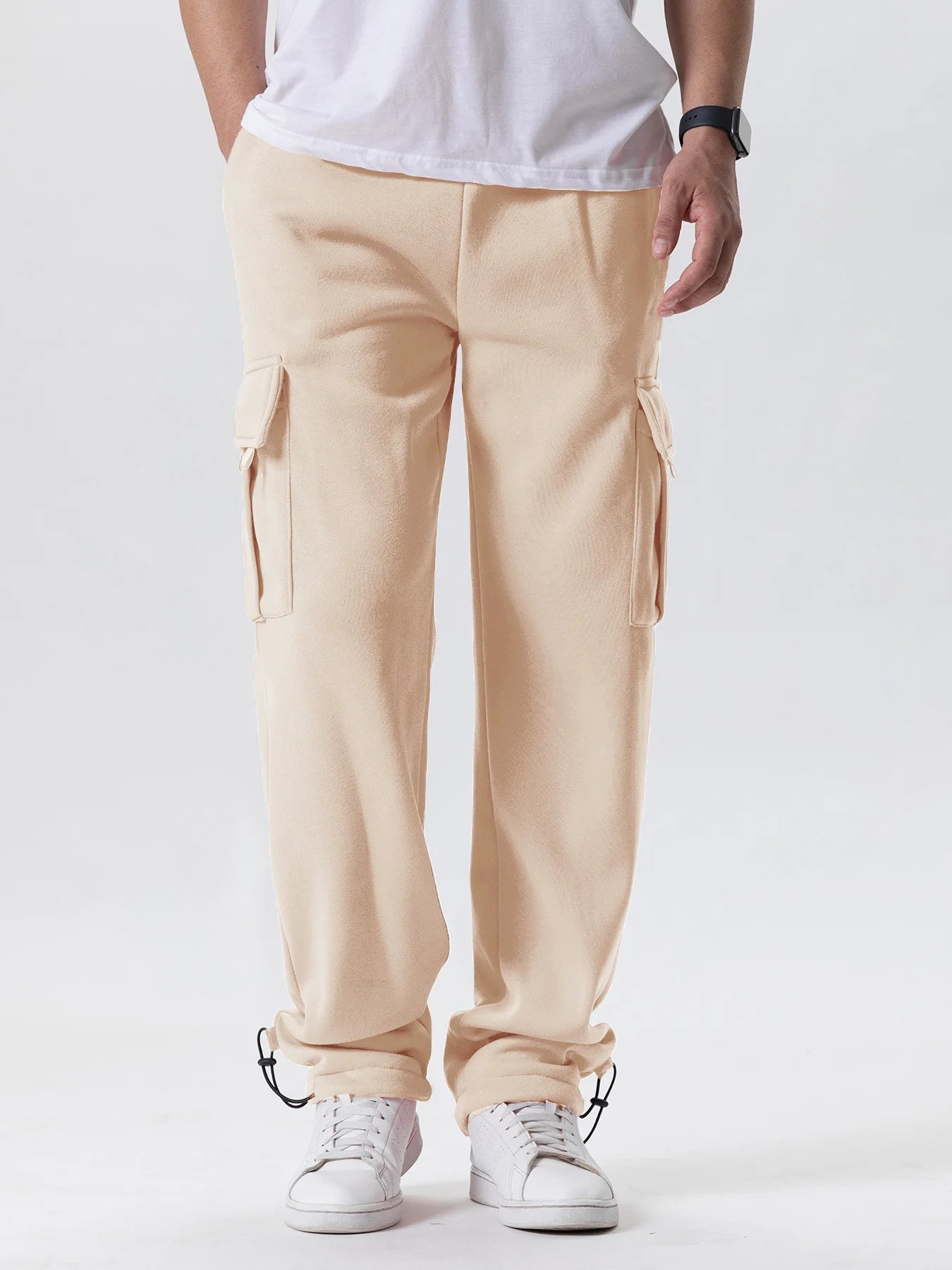 Men's Multi-Pocket Jogger Sweatpants – Drawstring Straight Fit Ankle-Length Running & Gym Pants, Loose Casual