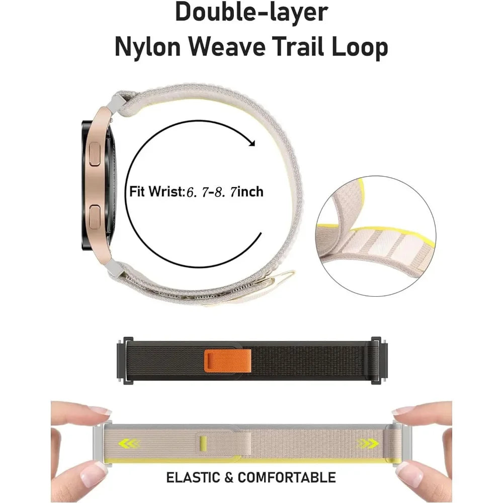 Universal Nylon Sport Loop Watch Band – 20mm & 22mm Replacement for 40mm/44mm Smartwatches (Classic & Active Styles)