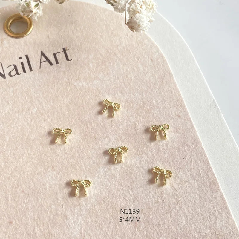 10-Pack Gold & Silver Bow Nail Charms Alloy Bowknot Nail Art Decorations