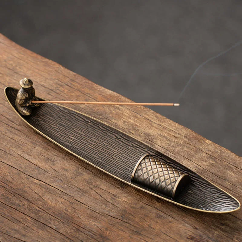 Japanese-Style Boat Fisherman Metal Incense Holder - Aromatherapy Stick Burner & Home Decor