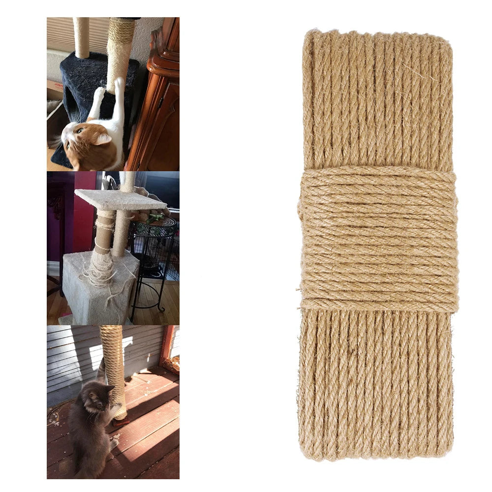 Natural Jute/Sisal Cat Scratching Rope 6 mm x 1000 cm (0.23 in x 393.7 in) – DIY Cat Scratcher Wrap, Furniture Protector & Toy Material