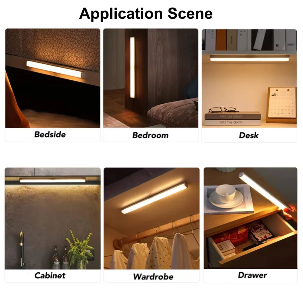 USB Rechargeable Motion Sensor LED Bar Light – Wireless Magnetic Cabinet Night Light, 10/20/30/50 cm (3.9/7.9/11.8/19.7 in), 3-Color
