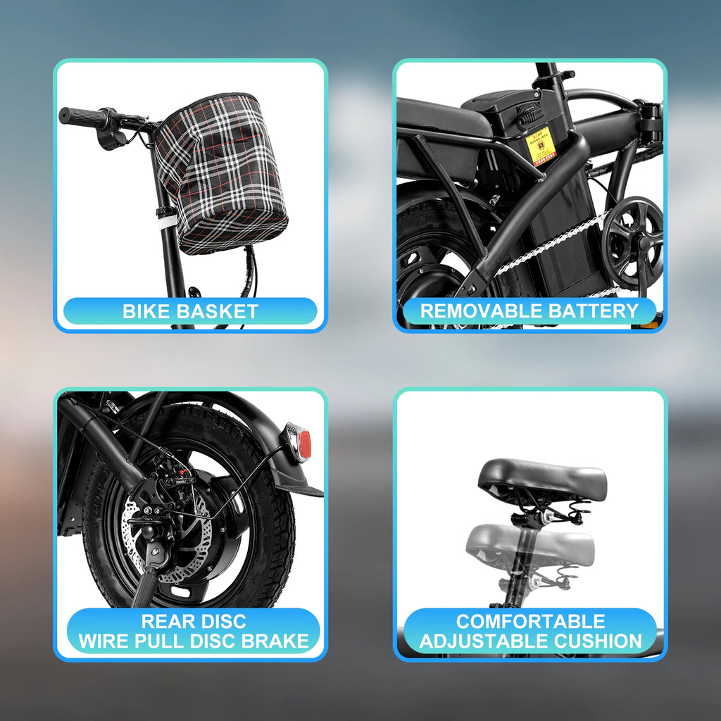 14-Inch (35 cm) Folding Electric Bike — 48V Removable Battery, 400W Motor, 20 MPH (32 km/h), 19–37 Mile (31–60 km) Range