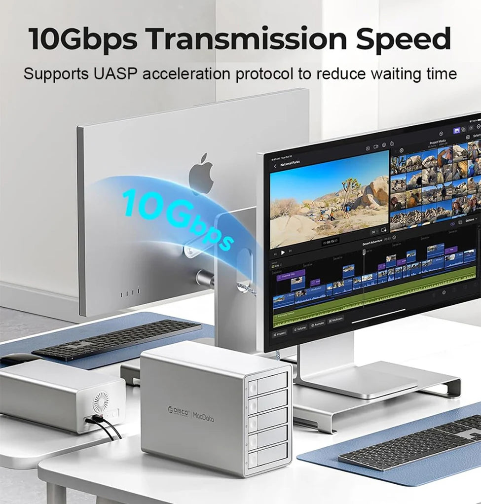 5-Bay 10Gbps SATA HDD & SSD Docking Station, 2.5"/3.5" USB 3.2 Gen2 Type-C Enclosure with Daisy Chain & 150W Power