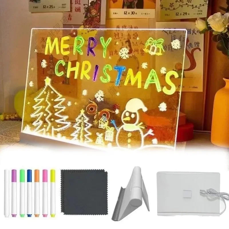 Light-Up Acrylic Message Board — Rewritable Glowing Drawing Lamp for Kids with 7 Colorful Pens
