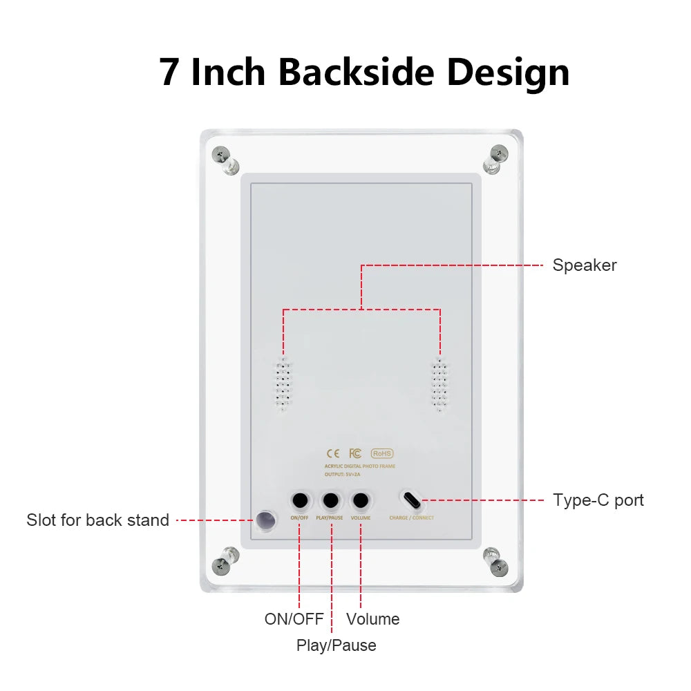 Acrylic Digital Photo Frame 5-inch (12.7 cm) & 7-inch (17.8 cm) IPS Screen 4GB Rechargeable Portable Picture Frame with Auto-Rotate