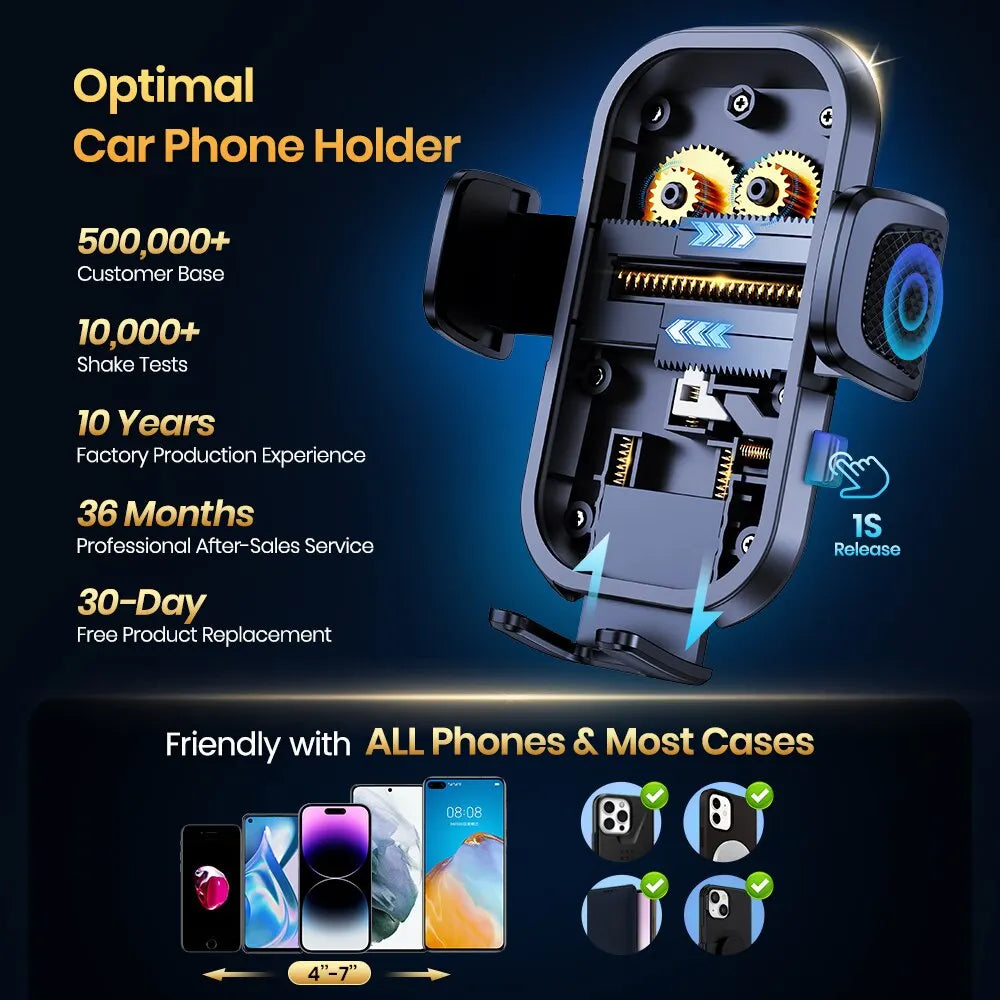 Universal Car Air Vent Phone Mount – Hands-Free Clamp Holder for 4–7 in (10–18 cm) Smartphones, 360° Rotating