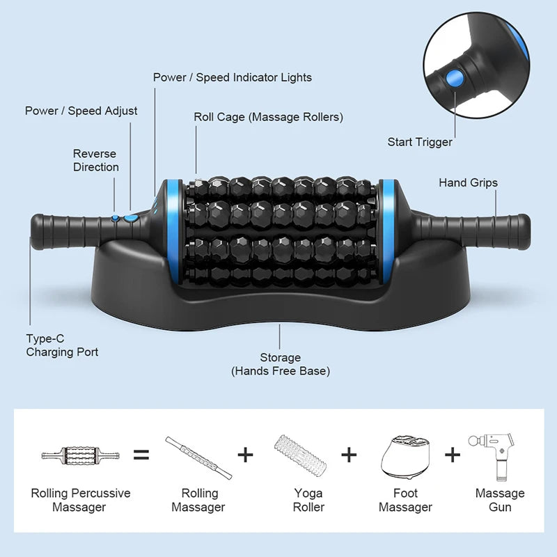 Cordless 360° Rolling Percussive Body Massager – USB-C Rechargeable 5-Speed Handheld Muscle Relaxer for Back, Legs & Feet
