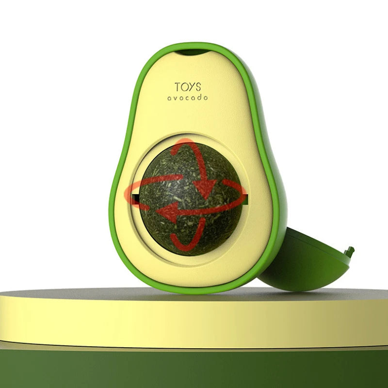 Rotating Stick-On Catnip Ball Toy – Avocado Licking & Teeth-Cleaning Cat Toy, 6 x 4.6 cm (2.36 x 1.81 in)