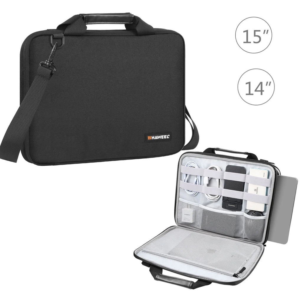 Laptop Briefcase Crossbody Bag for 13–14 in (35.5×26.5×3 cm) & 14–16 in (40×29.5×3 cm) Laptops — Slim Water-Resistant Sleeve with Shoulder Strap