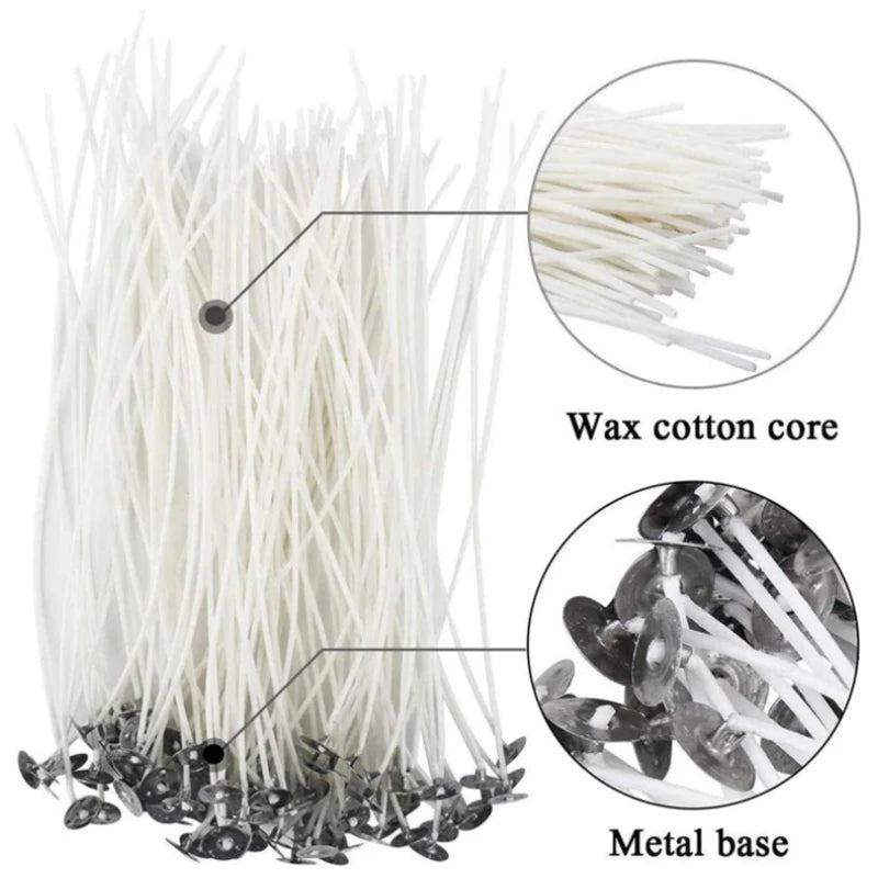 100-Pack Waxed Cotton Candle Wicks with Stand and Tabs, Smokeless Soy Wax-Core Candle Making Supplies