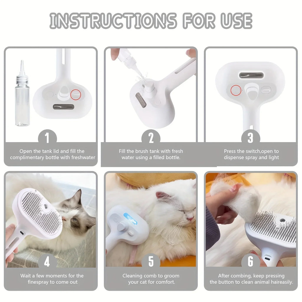 3-in-1 Pet Grooming Brush with Steam Spray - Electric Dog & Cat Hair Remover, Massage Detangler, USB Rechargeable