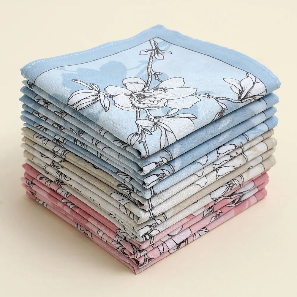 3-Pack Cotton Women's Handkerchiefs 17in (43cm) Floral Pocket Squares — Bridal Gift Set