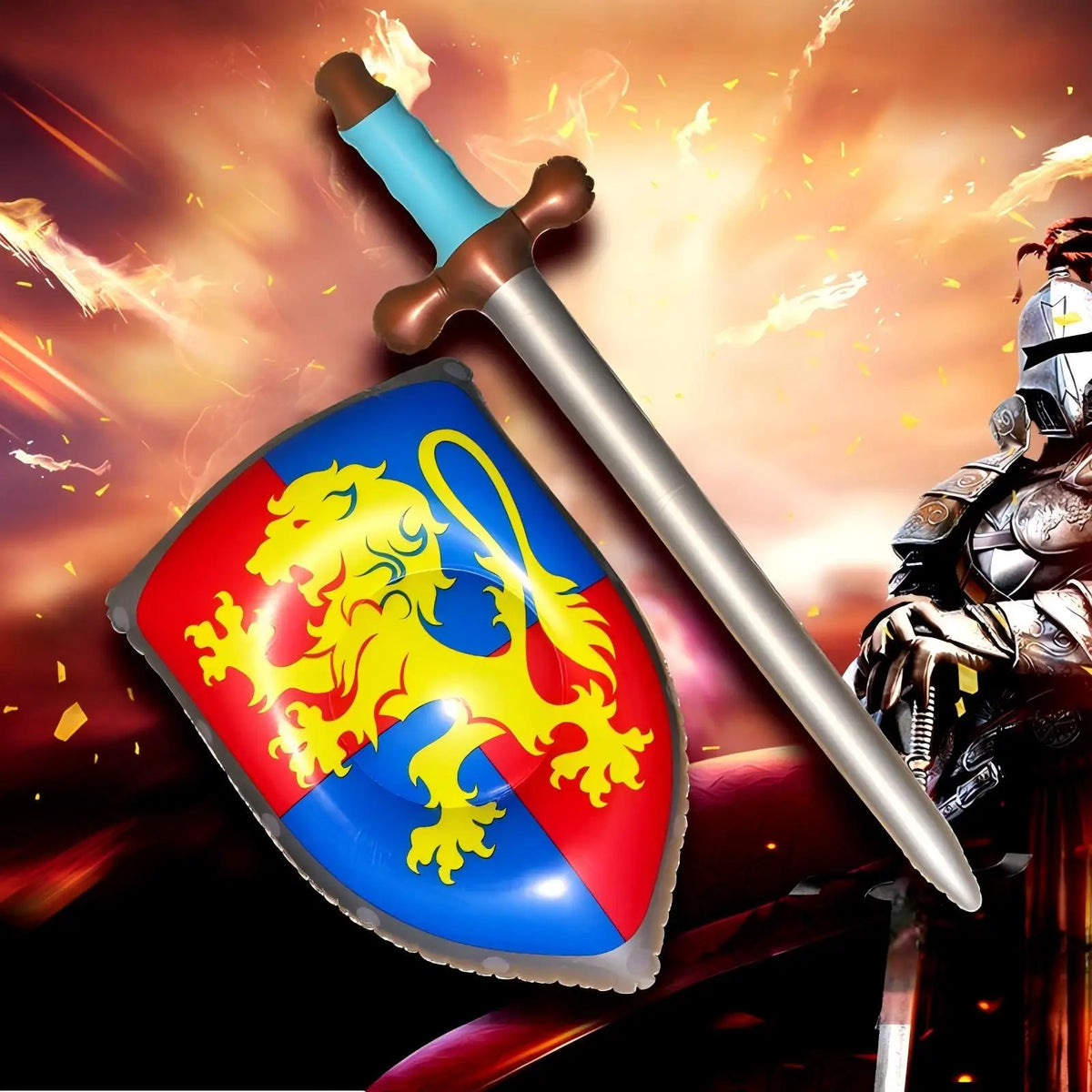 Inflatable Sword & Shield Set for Kids - 24in/60cm Sword & 18in/30cm Shield | 1 or 6-Pack Knight Party Favors