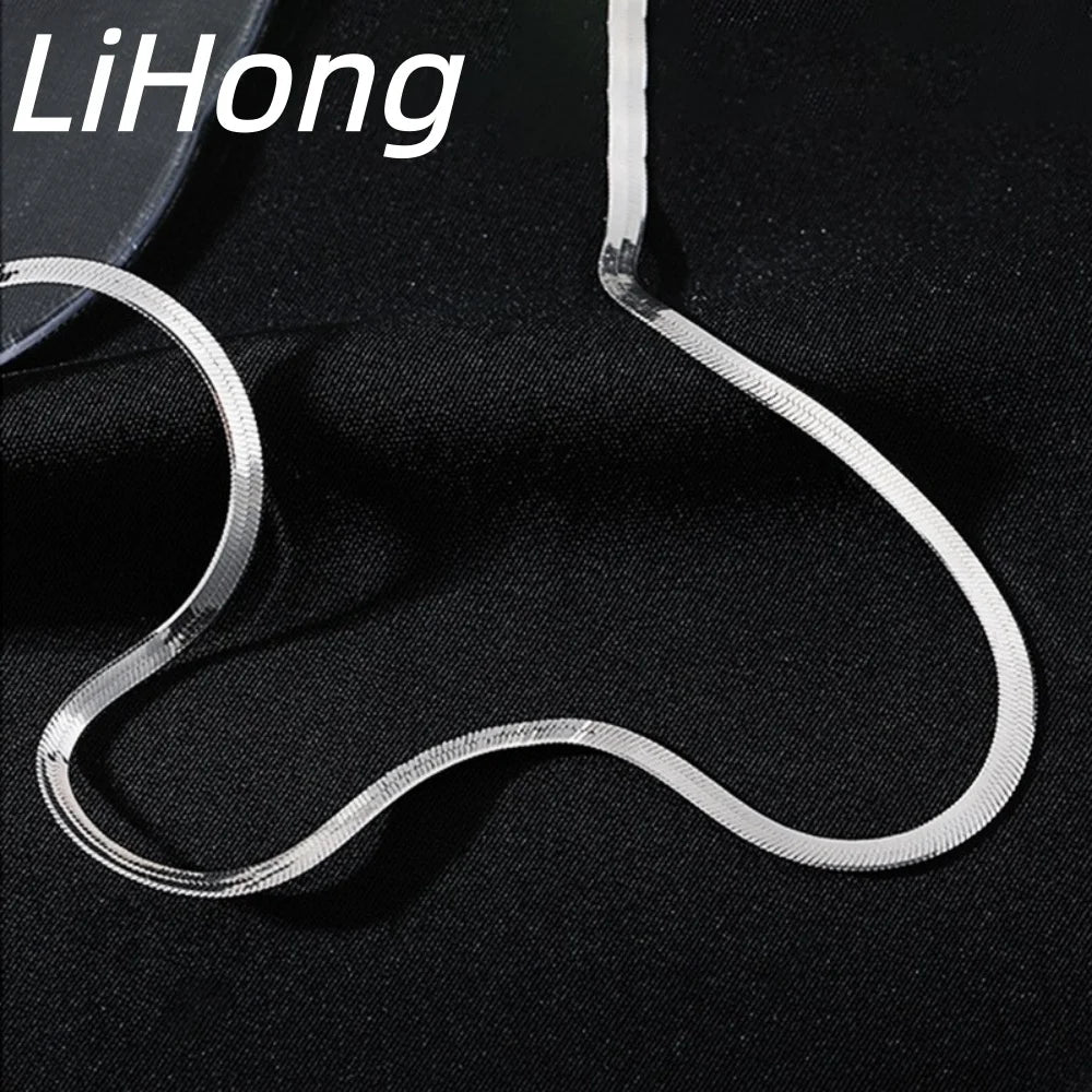 925 Sterling Silver 4mm (0.16 in) Flat Snake Blade Necklace 16-24 Inch (40.6-61.0 cm) Adjustable Clavicle Chain Unisex Gift