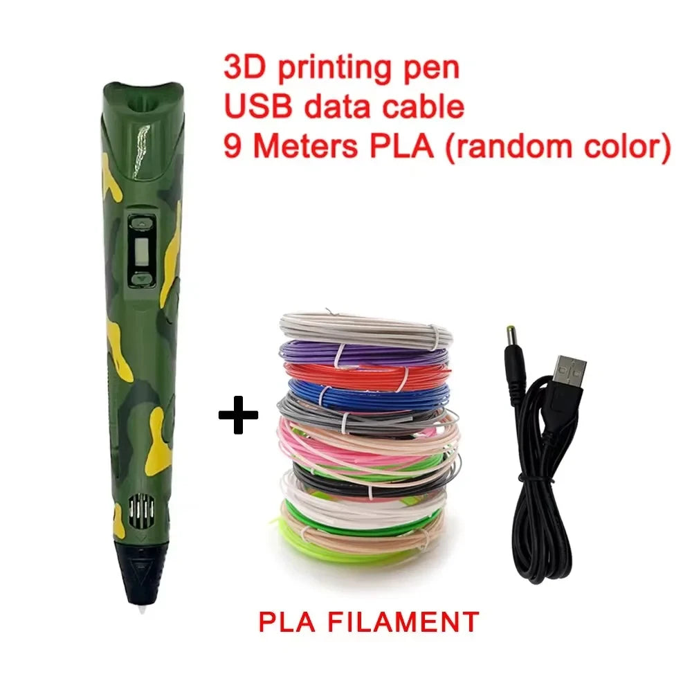 USB Rechargeable 3D Printing Pen with 9M (29.5 ft) PLA Filament — 0.7mm Nozzle, 180–220°C Adjustable Creative 3D Drawing Pen Gift