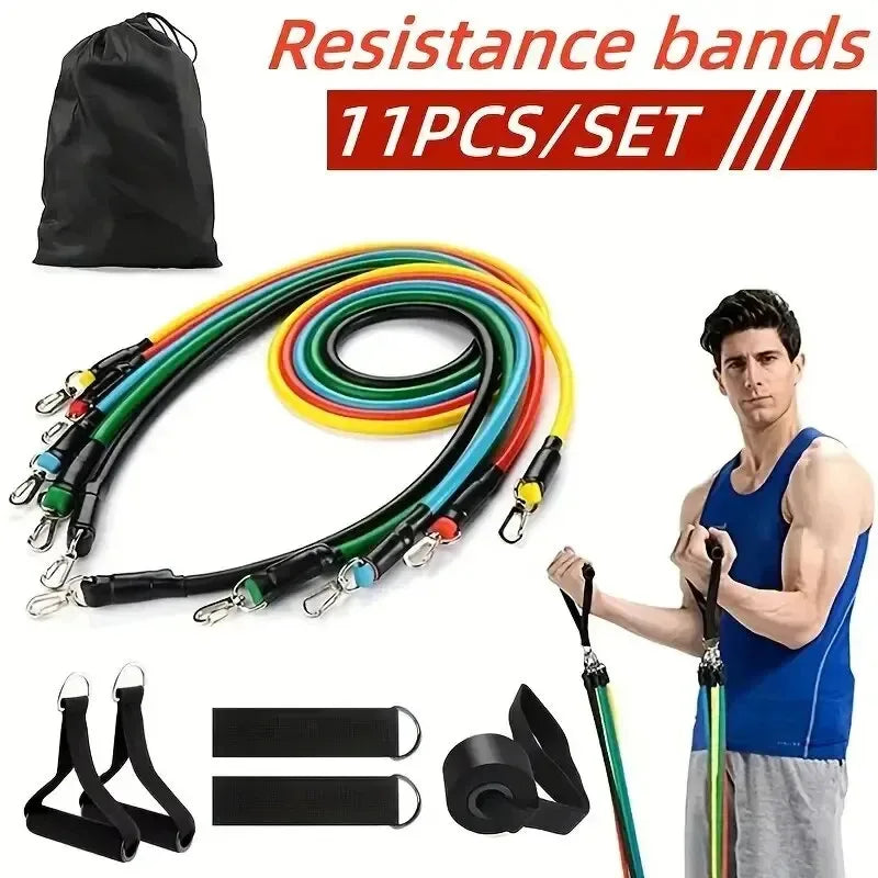 11-Piece TPE Resistance Band Set – Home Workout Kit with Door Anchor, Handles, Ankle Straps & Carry Bag