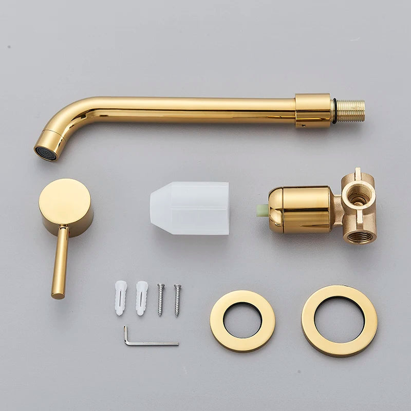 Wall-Mount Single-Handle Basin Faucet – Polished Gold, Matte Black or Chrome Bathroom Sink Mixer (Hot & Cold)