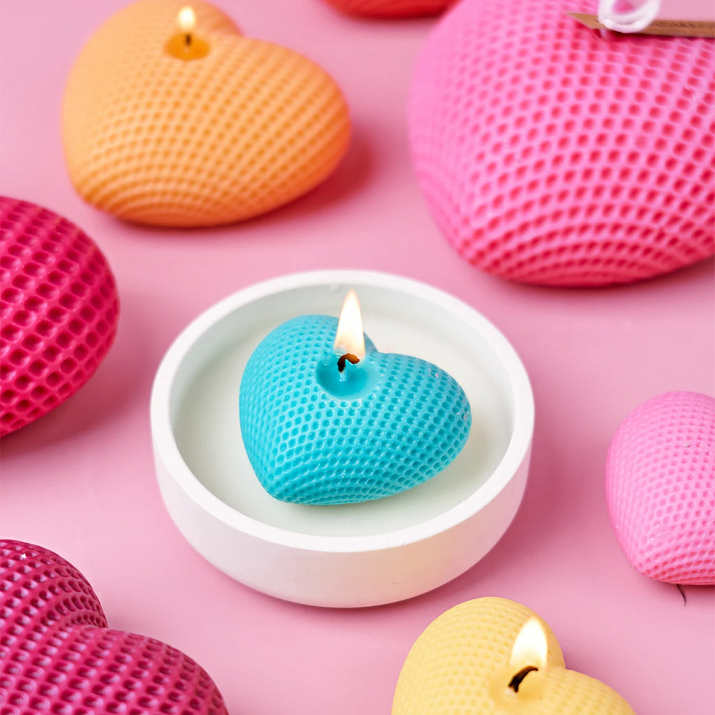 Grid Heart Silicone Mold S/M/L 3D Love Shape Candle and Soap Mold for DIY Valentine's Day Crafts