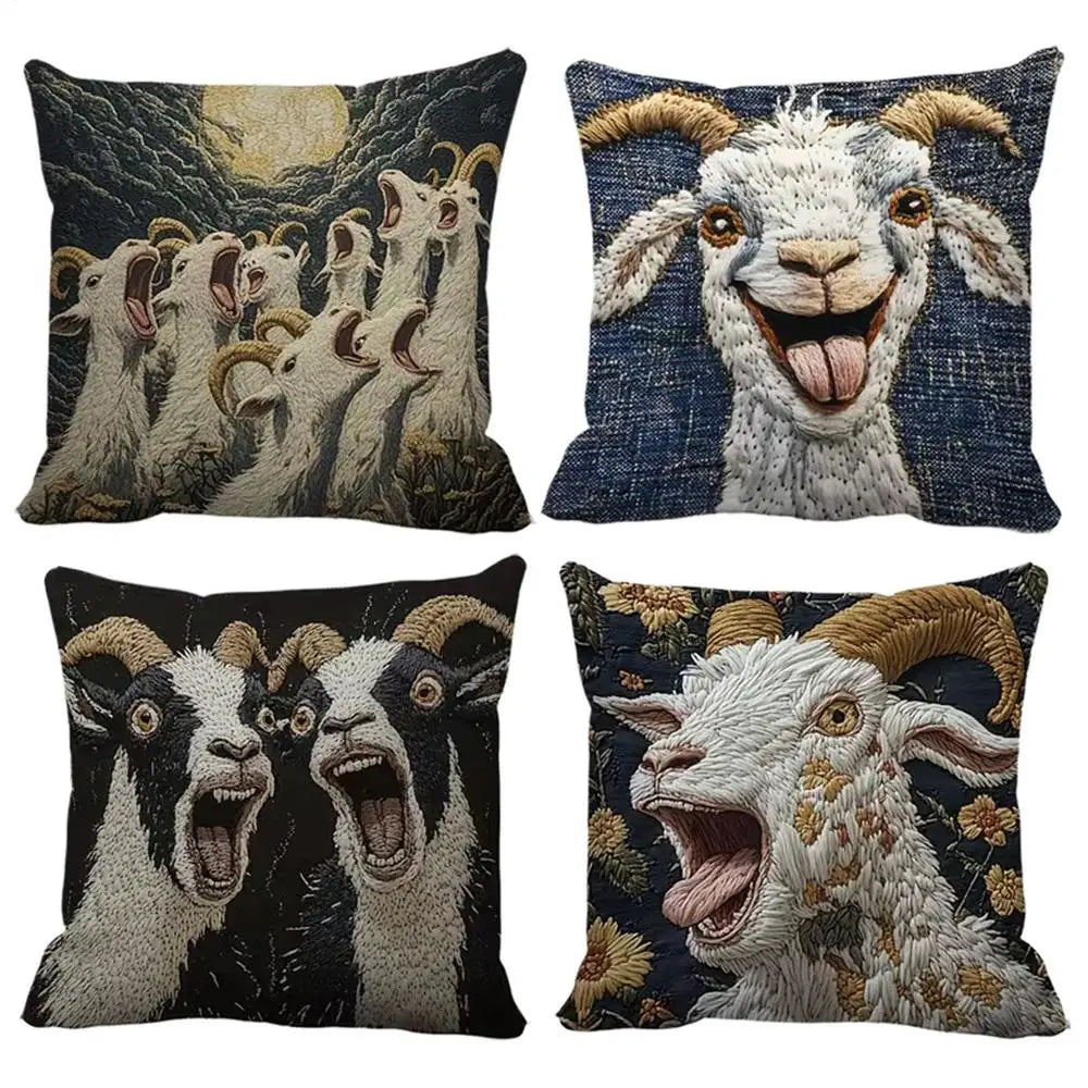 Goat Pattern 3D Embossed Throw Pillow Covers - 4-Pack 17.7 x 17.7 in (45 x 45 cm) Short Plush Decorative Cushion Covers for Sofa & Bedroom
