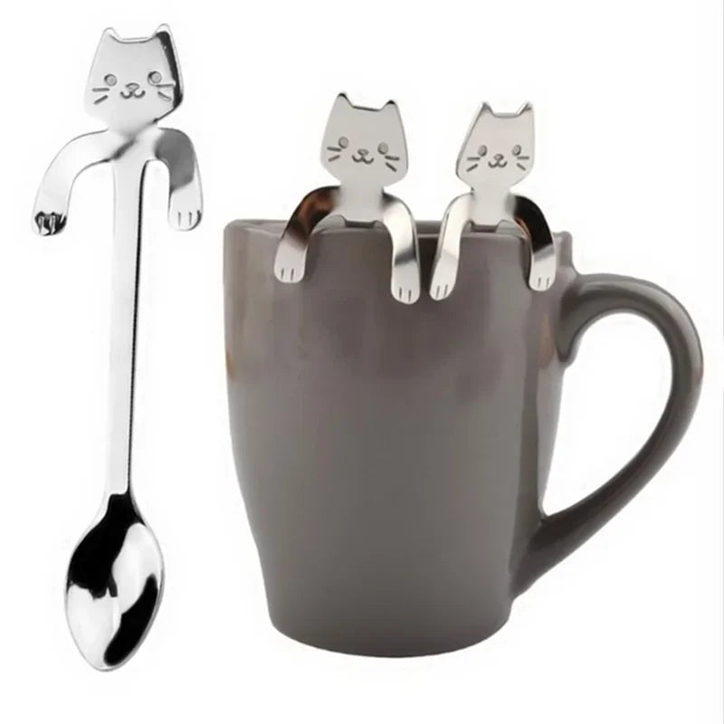 Stainless Steel Cat Teaspoon - Cute Mini Coffee & Dessert Spoon for Ice Cream and Snacks