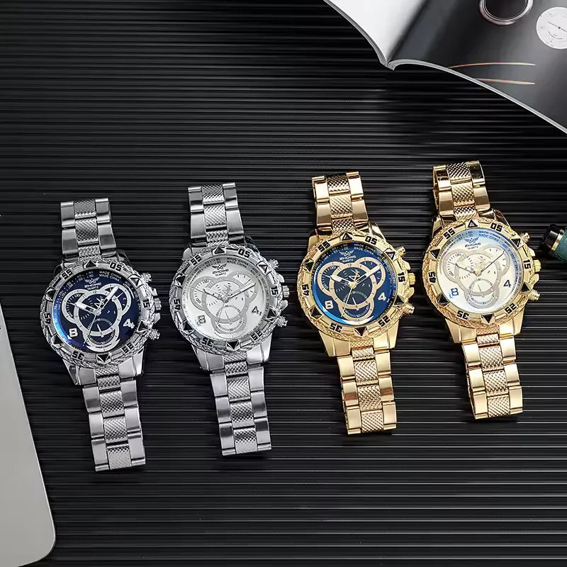 Women's Tungsten Steel Quartz Chronograph Watch with Needle Dial and Auto Date