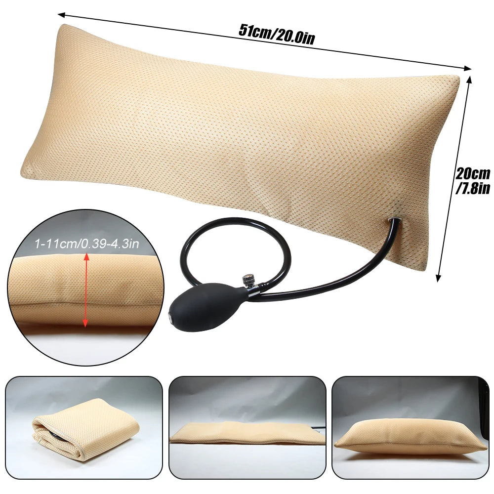 Inflatable Lumbar Support Pillow – Removable Washable Cover, Adjustable Air Cushion for Lower Back Pain Relief, Travel & Office