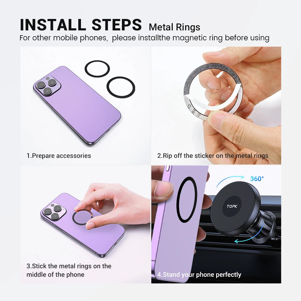 MagSafe-Compatible Magnetic Air Vent Phone Holder – Universal Strong Magnet Car Mount with Adjustable Hook