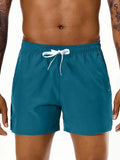 Men's Summer Beach Casual Comfortable Elastic-Waist Solid Color Sports Shorts with Double Pockets