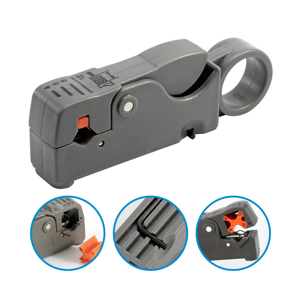 Coaxial Cable Wire Stripper Pliers – Adjustable V-Block for RG58 RG59 RG6, Carbon Steel, Includes Mini Hex Wrench