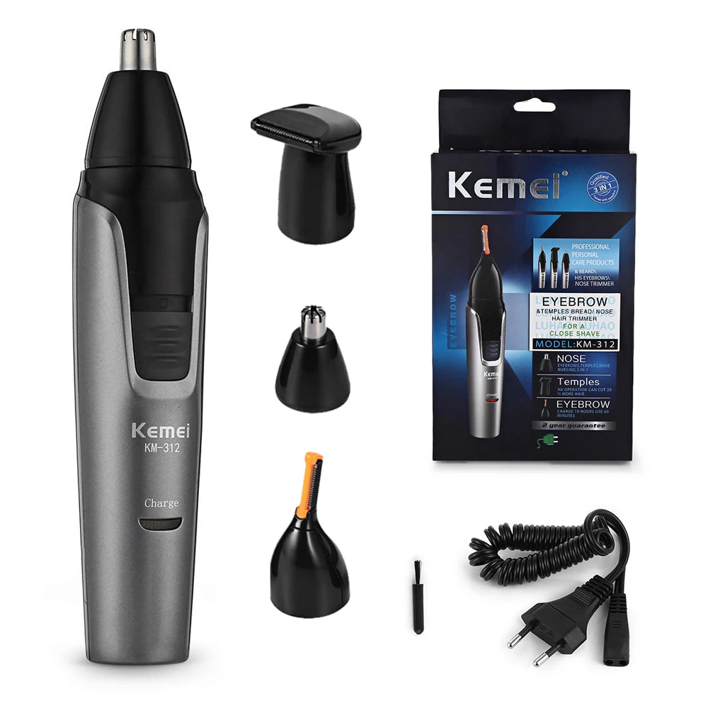 3-in-1 Rechargeable Nose & Ear Trimmer with Beard Trimmer, Micro Shaver and Eyebrow Groomer — Personal Grooming Kit
