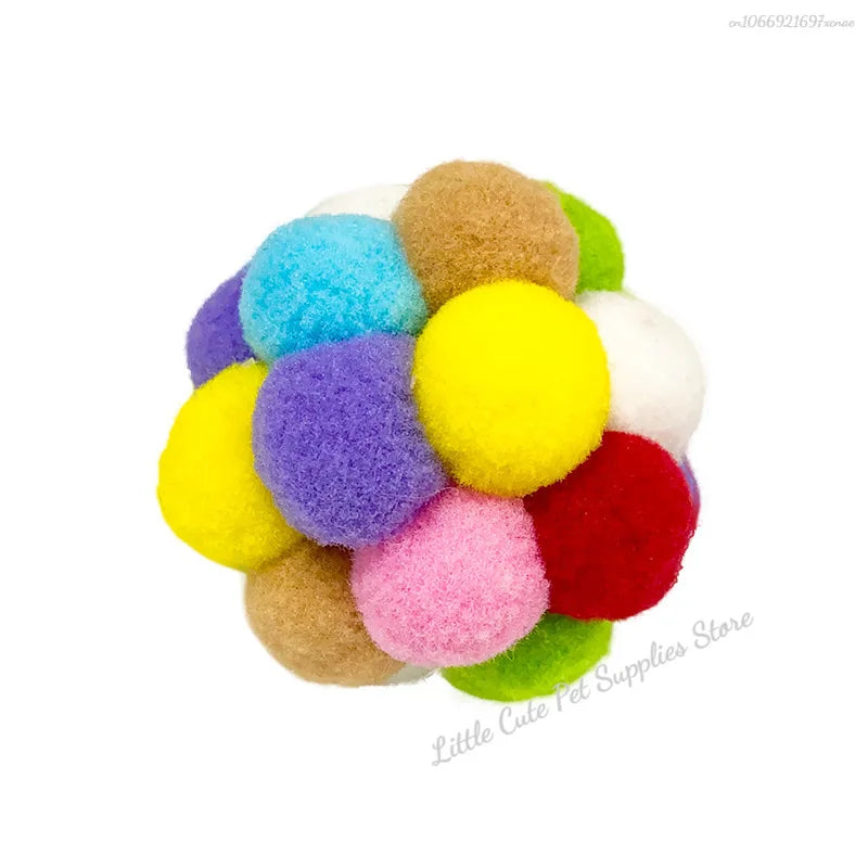Pom Pom Cat Toys with Bells – Tinsel Sparkle Balls for Indoor Cats & Kittens, Interactive Plush Play