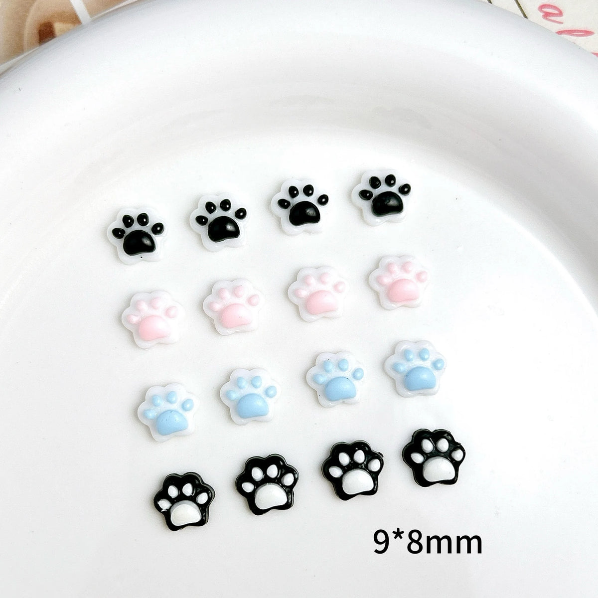 30-Pack Kawaii Puppy & Cat Paw Resin Nail Charms – Luminous Double-Color Nail Art Decorations