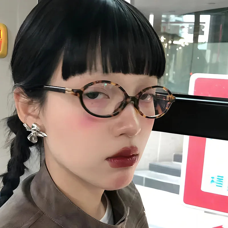 Vintage Oval Sunglasses for Women Small Retro Leopard Frame Anti-Blue Light UV400
