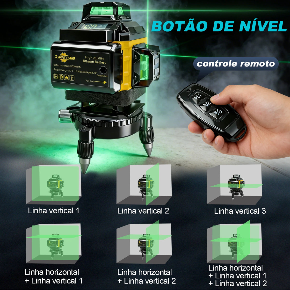 4D 16-Line Self-Leveling Green Laser Level with Remote and 360° Rotating Base for Tile & Flooring Alignment