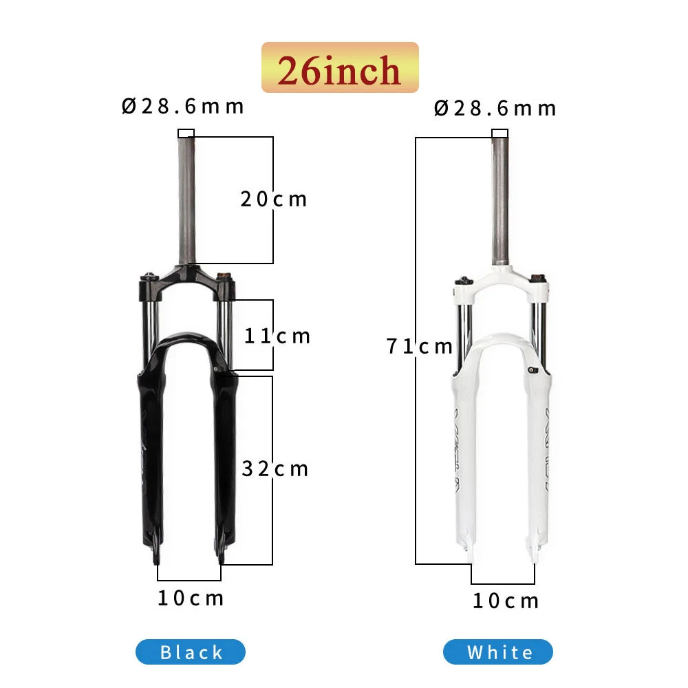 Mountain Bike Suspension Fork 26/27.5/29 Inch 100mm Travel Spring-Oil Front Fork Compatible with Disc Brakes