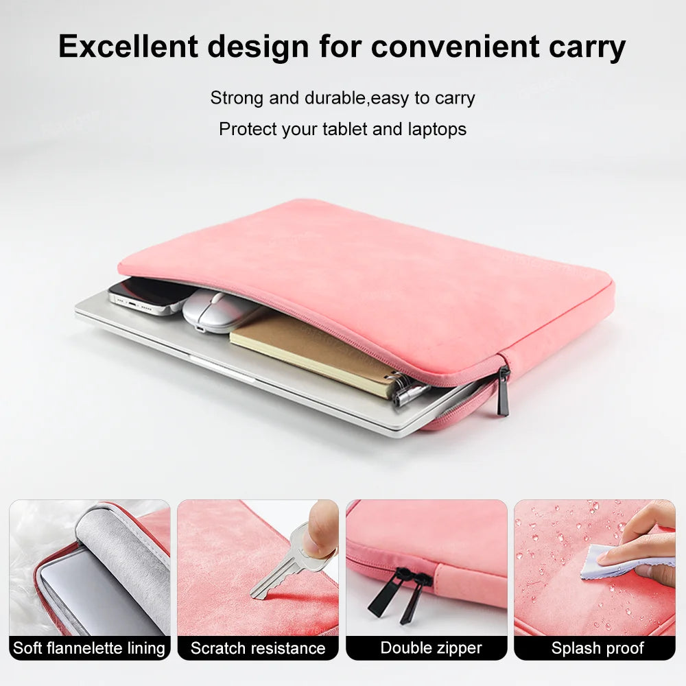 PU Laptop Sleeve Bag 12–15.6 Inch — Shockproof, Foam & Fleece Lined