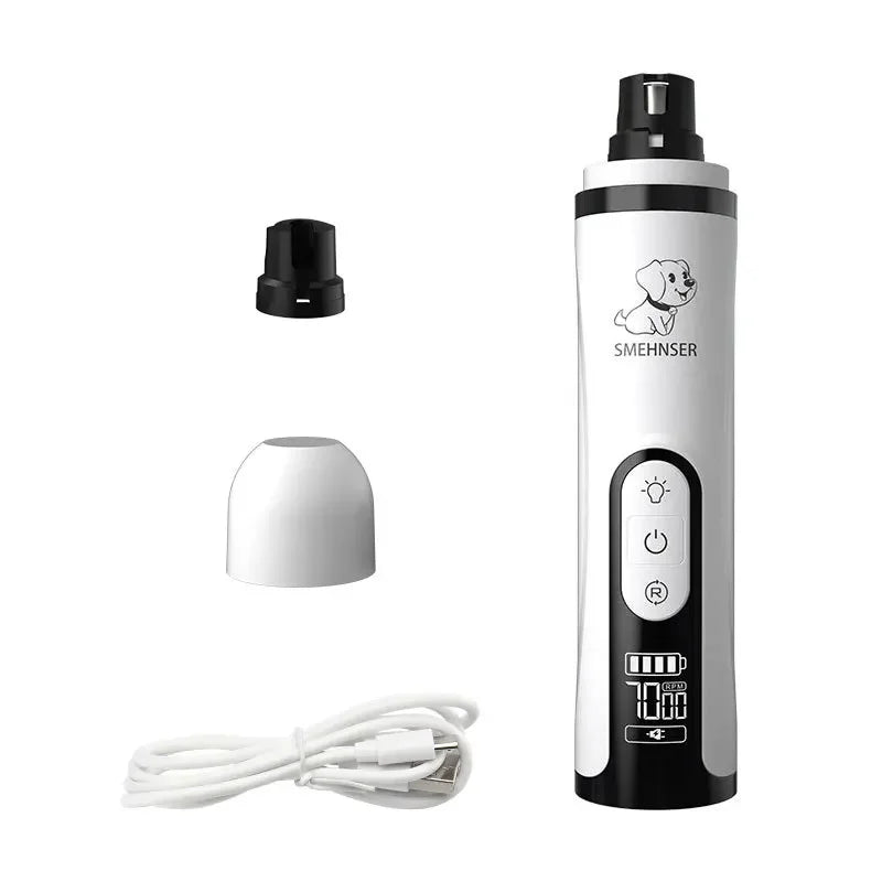 USB Rechargeable Pet Nail Grinder with LED Light - Quiet Dog & Cat Nail Trimmer