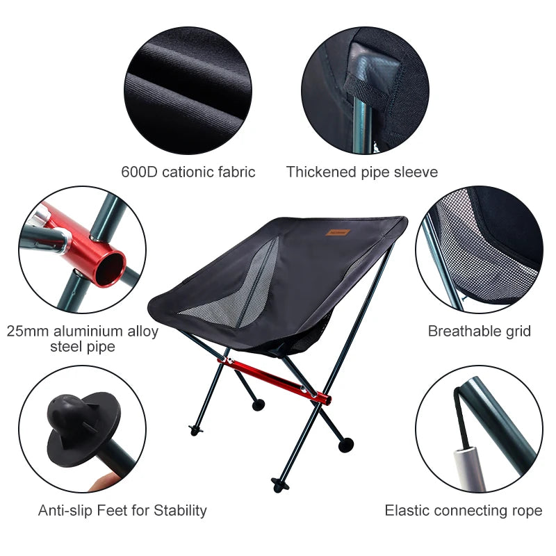 Portable Folding Camping Chair – Oxford Cloth Ultralight Seat for Fishing, Beach, Picnic & Hiking | Heavy-Duty Up to 440 lb