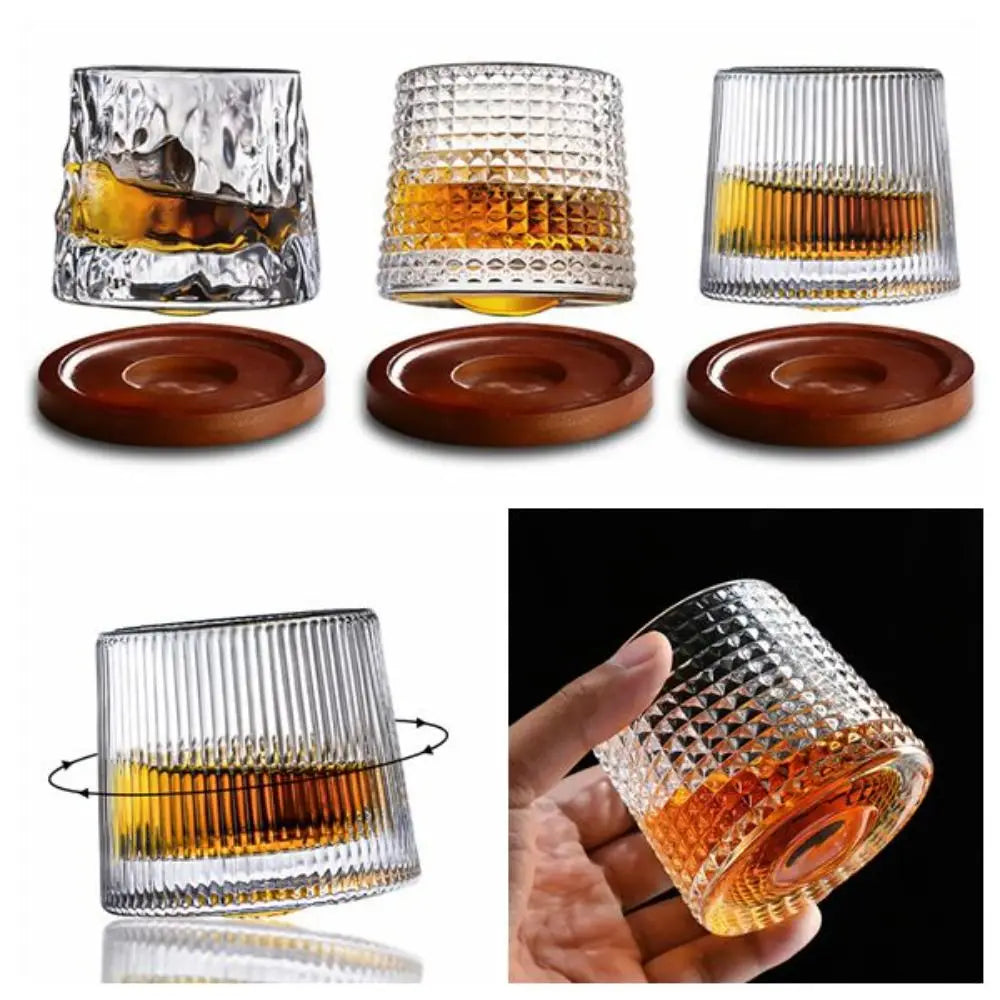 Rotating Whiskey Glass with Base – 360° Spinning Crystal Rum & Cocktail Glass, 160ml (5.4 fl oz)