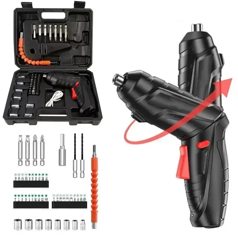 Cordless 47-in-1 Electric Screwdriver — 90° Rotating Head, Rechargeable with LED Light for Home & Office DIY Repairs