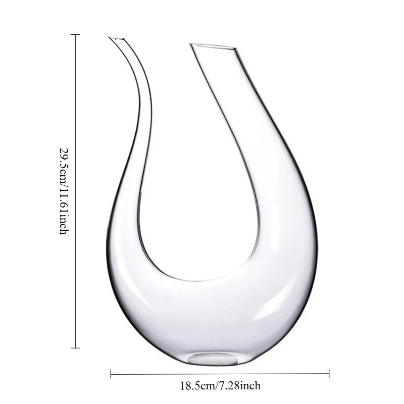 1500ml (1.5L / 50.7 fl oz) Handmade Lead-Free Crystal Wine Decanter with Pourer Aerator – U-Shape Carafe for Red Wine, Brandy & Home Bar