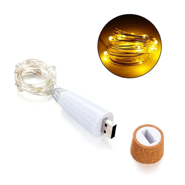 USB Rechargeable 20-LED Cork Bottle Fairy Lights for Home, Wedding, Bedroom, Party & Christmas