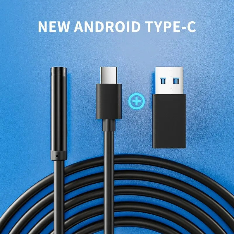 7mm Type-C Endoscope Camera IP67 Waterproof 6 LED USB Borescope for Android & PC (1m/1.5m/2m)