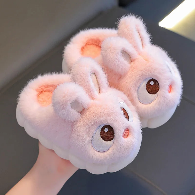 Kids Winter Plush Rabbit Slippers – Faux Fur Warm Anti-Slip Indoor Shoes for Boys & Girls