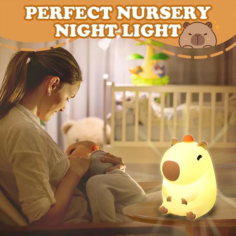 Capybara Silicone Night Light Rechargeable USB Touch Bedside Lamp for Baby Kids Nursery